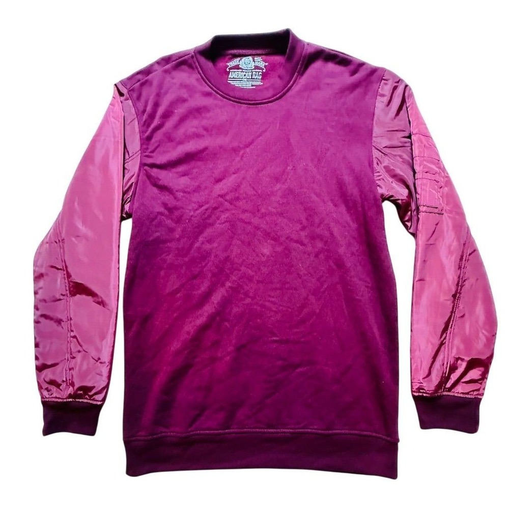 American Rag CIE Men's‎ Burgundy Crewneck Sweatshirt L Satin Sleeves
